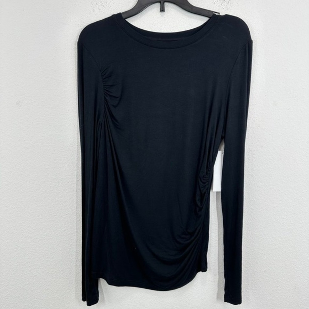 Rayon Blend Long Sleeve Black Top Ruched Casual Elegant Everyday Basic Essential
